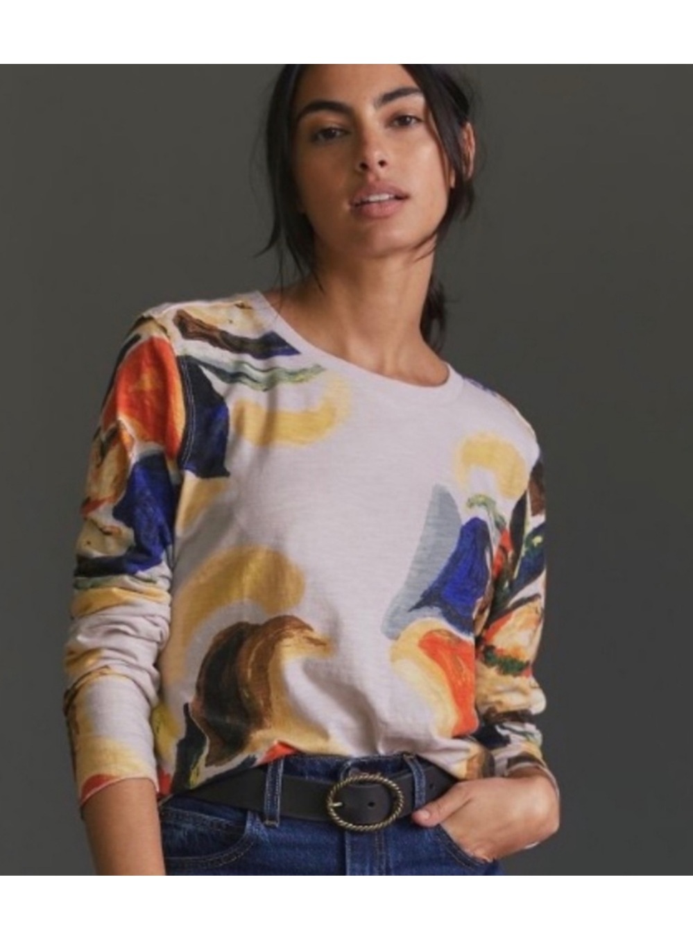 Anthropologie Long-Sleeve Abstract Swirl Top